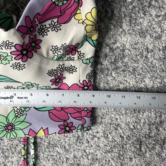 Zara Floral Crop Top Womens Large Strappy Corset Lace Up Back Y2K - Picture 4 of 8